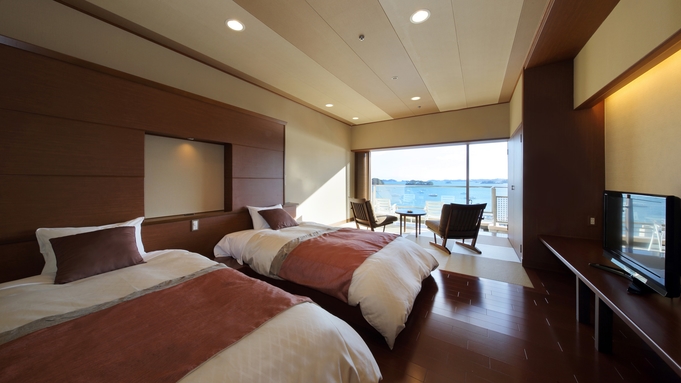 最上階芭蕉亭海側デザイナーズツイン「もみじ」　デザイナーズ客室で松島の絶景を堪能